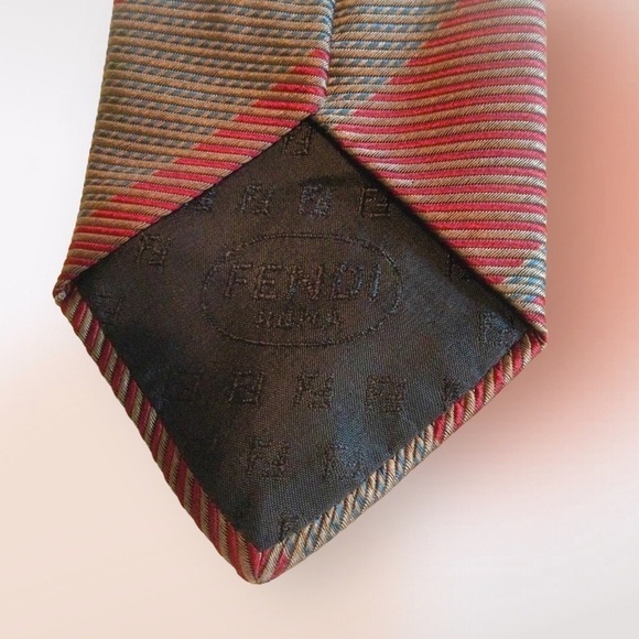 VINTAGE Fendi Roma Diagonal Striped Silk Tie - Picture 8 of 10